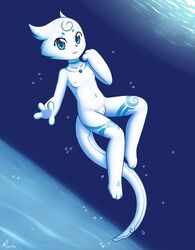 2020 anthro aurawing blue_body blue_eyes blue_skin female flat_chested hi_res kemono long_tail looking_at_viewer mammal navel nipples nude pussy smile solo undersea underwater young