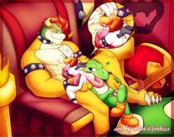 1girls 2boys anal anthro ass big_butt big_girl bowser chair clothed clothing digital_media_(artwork) dragon dragunny duo fellatio female fire fungus furniture hair hot-gothics invalid_tag king koopa lagomorph leporid looking_at_another macro male male_penetrating mammal mario_(series) micro morphi morphi_(character) multiple_boys mushroom nintendo oral overweight penetration penile penis plussize rabbit red_hair rimming royalty scalie sex sitting size_difference slightly_chubby smile spikes straight super_mario_bros. thick_thighs throne tongue video_games yoshi