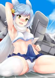 1futa animal_ears arm_up armpits azur_lane blue_hair blue_skirt bulge clothed clothing edited erect_penis erection erection_under_clothes fox_ears fox_tail fubuki_(azur_lane) futa_only futa_sans_balls futanari giantess highres human intersex light-skinned_futanari light_skin machinery mostly_nude nonoririn oerba_yun_fang pale_skin panties penis pleated_skirt scarf short_hair single_thighhigh sitting skirt solo spread_legs tail thighhighs underwear white_legwear white_panties white_scarf yellow_eyes