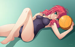 aqua_eyes blue_eyes breasts cameltoe cleavage erect_nipples feldt_grace gundam gundam_00 haro pink_hair red_hair swimsuit tadano_akira