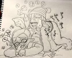 bobble_(splatoon) doggy_style femdom from_behind inkling inkling_boy inkling_girl male_penetrated malesub mask_(splatoon) splatoon splatoon_(manga) strap-on strapon translation_request 小畑