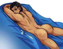 ass black_hair condoms guido_mista hairy_armpits jojo's_bizarre_adventure laying_down looking_at_viewer male male_focus male_only naked saden_hack solo vento_aureo yaoi