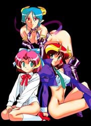 3girls 90s ass bare_shoulders bent_over big_ass black_background boots bottomless bow breasts carrera cleavage clothing collar demon_girl demon_horns demon_tail elbow_gloves erect_nipples erect_nipples_under_clothes eyebrows_visible_through_hair female female_only flat_chest full_body gloves green_eyes green_hair hair_ribbon hairband hand_on_leg heels high_heel_boots high_heels highres horns jacket kneeling large_breasts long_ears long_hair looking_at_another looking_at_viewer mercedes_(viper) monster_girl multiple_girls navel necktie nipple_bulge official_art open_clothes open_jacket pink_eyes pointy_ears purple_clothing purple_gloves purple_thighhighs rati red_eyes red_hair revealing_clothes ribbon ring sasaki_masakatsu school_uniform shiny shirt short_hair simple_background sitting smile socks sogna stockings succubi succubus succubus_costume succubus_horns succubus_outfit succubus_tail tail tank_top thick_thighs thigh_boots thighhighs thighs viper_(series) viper_gts wariza wrist_cuffs