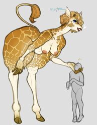 1boy 1boy1girl 1girls anonymous anthro ass bent_over blue_eyes bottom_heavy breasts chocolettestarfish curly_hair female furry giraffe holding_head large_ass larger_female milf red_lipstick tail taller_girl thick_thighs