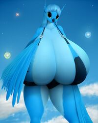 1girls avian avian_humanoid beak big_breasts bikini bird blue_feathers blue_fur blue_hair blue_skin feathered_wings feathers female female_focus female_only furry green_eyes huge_breasts sagging_breasts skimpy skimpy_clothes smile solo solo_female solo_focus tweetfur twitter twitter_bird winged_arms