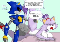 1boy 1girls anthro asmartboy bed big_penis blaze_the_cat breasts dialogue feline female forced forced_orgasm huge_breasts huge_cock hyper hyper_penis metal_sonic mouth_open pain rape robot simple_background sonic_(series) straight testicles thigh_grab too_big unusual_penis vagina vaginal_penetration veiny_penis