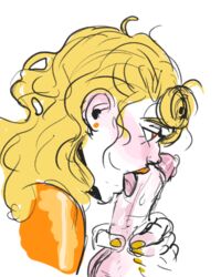 blonde_hair blowjob blush gay giorno_giovanna gmorenini jojo's_bizarre_adventure licking male_focus male_only precum vento_aureo yellow_nails