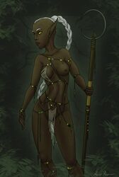 2019 absurd_res ascar_angainor breasts clothing digital_media_(artwork) druid dungeons_and_dragons elf fantasy female hair hi_res humanoid loincloth magic_user nipples nude pussy solo tribal tribal_spellcaster white_hair