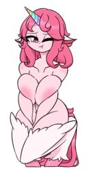 areolae big_breasts blush breast_squeeze breasts breasts_out byternomar cute emoji female original_character pink_eyes pink_hair pink_nipples unicorn unicorn_emoji unicorn_horn white_fur