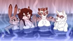 2019 4girls alopex anthro bath bathing breasts canid canine carmelita_fox chest_tuft crossover curvy dialogue disney dreamworks featureless_breasts felid female female_only female_with_female fox group hair heresy_(artist) hot_spring judy_hopps kung_fu_panda lagomorph large_breasts leporid long_hair mammal master_tigress medium_breasts nude open_mouth pantherine predator/prey rabbit sketch sly_cooper_(series) small_breasts smooth_fur sony_corporation sony_interactive_entertainment steam stripes sucker_punch_productions teenage_mutant_ninja_turtles tiger tuft video_games warpaint water wet yuri zootopia