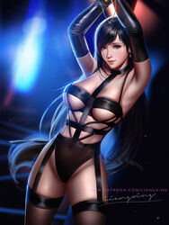 1girls big_breasts breasts cleavage female female_only final_fantasy final_fantasy_vii large_breasts liang_xing light-skinned_female light_skin lingerie looking_at_viewer solo stockings teddy_(clothing) thighhighs tifa_lockhart