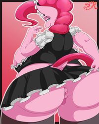 anthro anus areola areola_slip ass bedroom_eyes big_breasts big_butt bottomwear breasts clothing clothing_lift equid equine female friendship_is_magic huge_butt maid_uniform mammal my_little_pony narrowed_eyes no_underwear overweight pinkie_pie_(mlp) puffy_anus pussy seductive skirt skirt_lift straight_hair swiftriff uniform