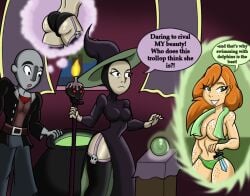 2girls alex_(minecraft) ass breasts dress female freckles freckles_on_breasts freckles_on_face garter_straps green_eyes hortense_(size11shaolins) illager_(minecraft) minecraft panties size11shaolins tagme thought_bubble towel towel_around_neck witch witch_(minecraft)