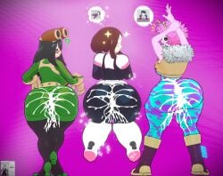 3d 3d_(artwork) 3girls ass ass_focus back_view big_ass big_breasts big_butt boku_no_hero_academia bubble_butt cum cum_in_ass fat_ass female female_focus female_only hero_outfit_(mha) heroine huge_ass kiro93591529 light-skinned_female medium_breasts mina_ashido multiple_girls my_hero_academia ochako_uraraka tagme thick_thighs tsuyu_asui