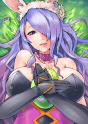 1girls alternate_costume blade_ride blush bunny_ears camilla_(fire_emblem) camilla_(spring)_(fire_emblem) cum cum_on_face egg fire_emblem fire_emblem_fates fire_emblem_heroes large_breasts long_hair nintendo on_back purple_hair solo