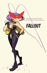 1girls alex_ahad armpits bodysuit breasts cleavage clothed fallout_(alex_ahad) female full_body oh8 text the_black_torch thick_thighs watermark wide_hips