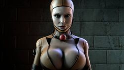 3d big_breasts black_eyes blender blender_(software) bodysuit choker cleavage collar collarbone evil_smile female hitman_absolution latex_suit looking_at_viewer mrs._cooper nipples_visible_through_clothing no_bra pink_lips smile standing