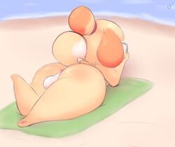 1futa animal_crossing anthro anus ass balls beach big_butt breasts canid canine canis domestic_dog fur furfireburst furry futa_only futanari hair intersex isabelle_(animal_crossing) lying mammal nintendo nude seaside shih_tzu solo thick_thighs toy_dog video_games wide_hips yellow_body yellow_fur