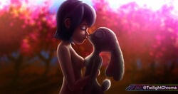 2019 4k absurd_res animal_genitalia anthro autumn black_hair bodily_fluids breast_squish breasts breasts_frottage closed_eyes crossover digital_media_(artwork) disney duo female female_only forest fur hair hi_res hotel_transylvania hug human humanoid judy_hopps lagomorph leporid mammal mavis_dracula nude pale_skin plant rabbit saliva saliva_string small_breasts smile squish tree twilightchroma vampire yuri zootopia