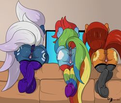 3girls anus ass ass_up bent_over equid equine female female_only feral friendship_is_magic group hooves lunar_cipher mammal mature_female my_little_pony night_glider_(mlp) ponut presenting_pussy pterippus puffy_anus pussy rainbow_dash_(mlp) rear_view stellar_flare_(mlp) stockings wings