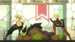 battle_damage edit elf elves huge_breasts nipple_slip screenshot screenshot_edit silverfox12 third-party_edit torn_clothes wakfu wrestling_ring