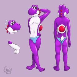 2019 anthro anthrofied ass balls clothed clothing crossed_legs digital_media_(artwork) dinosaur erection hand_behind_head hi_res humanoid_penis lewd_lotl male male_only mario_(series) multiple_images nintendo penis purple_yoshi raised_arm reptile scalie sketch solo standing topless uncut underwear video_games yoshi