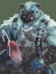 2020 anthro balls barazoku bodily_fluids cum ejaculation erection genital_fluids humanoid_penis kemono kimkemo99 league_of_legends male male_only mammal muscular penis polar_bear riot_games simple_background solo solo_male ursid ursine video_games volibear