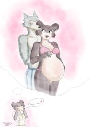 anthro beastars blush boxers boxers_(clothing) bra canine clothing dream holding holding_hands juno_(beastars) legoshi_(beastars) lingerie panties pregnant romantic_couple straight tagme tairedfox underwear wolf