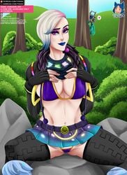 breasts dj_bop dj_yonder female fortnite hand_on_breast human_dj_bop male pale-skinned_female pale_skin purple_bra purple_panties skirt tagme