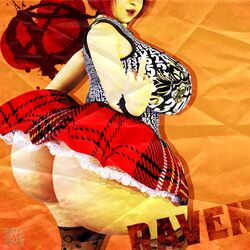 1girls 3d back_view bangbangrush big_ass big_breasts big_butt bimbo bracelet bubble_butt busty butt_crack curvy dat_ass detailed_background female female_only footwear hourglass_figure human legwear pink_hair pose posing punk raven_(bangbangrush) red_skirt shadow short_hair short_skirt shortstack skirt solo spiked_bracelet spread_legs spreading standing stockings text thick_thighs voluptuous wide_hips