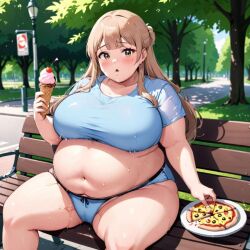 ai_generated blonde_hair fat ice_cream obese pizza sweat thick_thighs