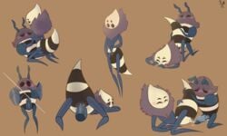 4_eyes alanrikon antennae anthro anthro_on_anthro arthropod bee bodily_fluids cowgirl_position cum cum_inside face_down_ass_up female_penetrated hive_knight_(hollow_knight) hollow_knight insect insects male_penetrating multi_eye multiple_positions on_stomach queen_vespa source_request straight