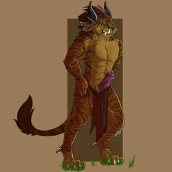 1:1 abs absurd_res ahmes anthro anthro_only charr clothing digital_media_(artwork) erection felid fur guild_wars hi_res horn loincloth male male_only mammal massiv multi_ear muscular muscular_male no_humans nude pecs penis savage solo stefanos1313 teeth video_games