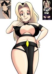 1girls big_breasts blonde_hair boatthanathip curvy filia_(skullgirls) pre-samson_filia skullgirls smug_face