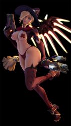 3d blender breasts exposed_breasts mercy nihmz nipple_pasties overwatch pussy source_filmmaker witch_hat witch_mercy