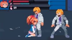 1girls 2boys animated blazer blowjob book bow fellatio female hand_on_head human jacket kamuo kunio-kun kyoko_(kunio-kun) letterman_jacket lewd_city_girls male oral orange_hair outerwear pixel_art river_city_girls tagme varsity_jacket