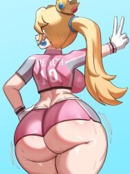 1girls absurdres ass big_ass bottom_heavy bubble_butt clothing dat_ass fat_ass female female_only huge_ass jersey large_ass mario_(series) mario_strikers mario_strikers_peach_back_view_redraw_(meme) nintendo pink_shorts princess_peach rear_view shirt shorts solo sportswear thick_ass thick_thighs thunder_thighs wide_hips ytrall