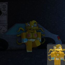 1girls 3d areolae big_breasts breasts car catsulithr34 nipples pose reference_image roblox roblox_avatar robloxian scarf self_upload tagme yellow_body