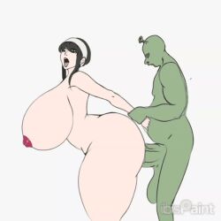 1boy 1girls alternate_breast_size animated crossover female human hyper hyper_breasts interspecies male sex shrek shrek_(series) spy_x_family tagme yor_briar yor_forger