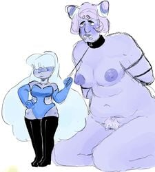 2girls blue_eyes blue_hair blue_skin cartoon_network femdom femsub gem_(species) hair_over_eyes holly_blue_agate larger_female multiple_girls sapphire_(steven_universe) small_dom_big_sub smaller_female steven_universe whip yuri