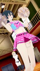 3d akamatsu_kaede cheerleader cheerleader_uniform crossdressing danganronpa danganronpa_v3 embarrassed embarrassed_nude_femboy embarrassed_nude_male enm exposed_penis femboy koikatsu male_focus no_panties penis pom_poms saihara_shuuichi ultimateenf upskirt