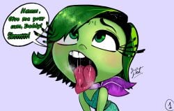 blush blush blush_lines blushing_at_viewer blushing_female clothing disgust_(inside_out) disgusted_look disgusting disney dreamworks dress excited feeling_up female female_focus female_only green_clothing green_eyes green_hair green_skin inside_out inside_out_2 la_tiapat lips lipstick long_eyelashes looking_at_viewer pink_lips pink_lipstick pixar saliva saliva_drip scarf short_hair submissive submissive_female submissive_pov teeth text text_bubble tongue tongue_out white_background