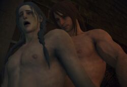 2boys 2males elden_ring fromsoftware game_cg ingame_model male_focus male_only male_penetrating male_penetrating_male offscreen_sex orgasm_face orgasm_from_anal pale_skin pigtails tarnished thiollier twink