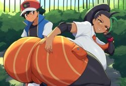 1boy 1girls ai_generated ass_grab duo female huge_ass huge_breasts human latina male male/female mullon muscular_male nemona_(pokemon) novelai pokemon pokemon_champion pokemon_journeys pokemon_sv satoshi_(pokemon) school_uniform schoolgirl shorts smile that_ass_was_fat voluptuous voluptuous_female