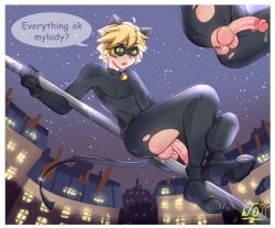 1boy 2d 2d_(artwork) adrien_agreste anus anus_peek blonde_hair cat_ears cat_noir cat_tail catboy english_text femboy femboy_only green_eyes looking_at_viewer male male_only miraculous:_tales_of_ladybug_and_cat_noir miraculous_ladybug ripped_clothing solo solo_male speech_bubble tagme text twink wardrobe_malfunction weirdo_dork