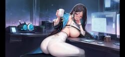 aeons_echo big_breasts black_hair drunk glasses liba_(aeons_echo) nutaku screencap screenshot video_game