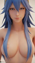 1girls 3d ai ai_generated blue_eyes blue_hair breasts close-up female female_only fire_emblem fire_emblem_awakening hair_over_nipples intelligent_systems long_hair looking_at_viewer lucina_(fire_emblem) naked naked_female nintendo nipples nude nude_female one_color_background perry_cracker watermark white_background