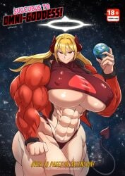 18+_adults_only_sign abs absurd_res artist_name biceps blonde_female blonde_hair comic_cover earth giantess holding_planet huge_breasts huge_thighs hyper_breasts hyper_muscles looking_at_viewer muscular_female patreon_url pectoriah planet red_eyes seductive_look seductive_smile sophia_(pectoriah) space succubus succubus_horns succubus_tail text thick_thighs tight_clothing underboob