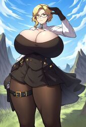 ai_generated big_ass big_breasts breasts_bigger_than_head cleavage glasses glynda_goodwitch hyper_breasts large_breasts milf rwby solo solo_focus thick_thighs