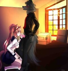 anthro bitch blowjob breast breasts caliluminos director feline feline fellatio fluids furry humanoid neko school slut whore wolf
